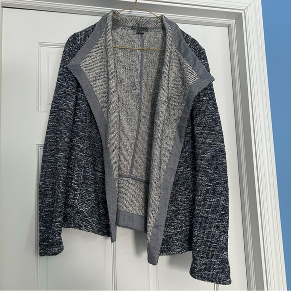 Vince women’s large blue tweed knit open front cardigan sweater lay flat collar - Picture 2 of 7